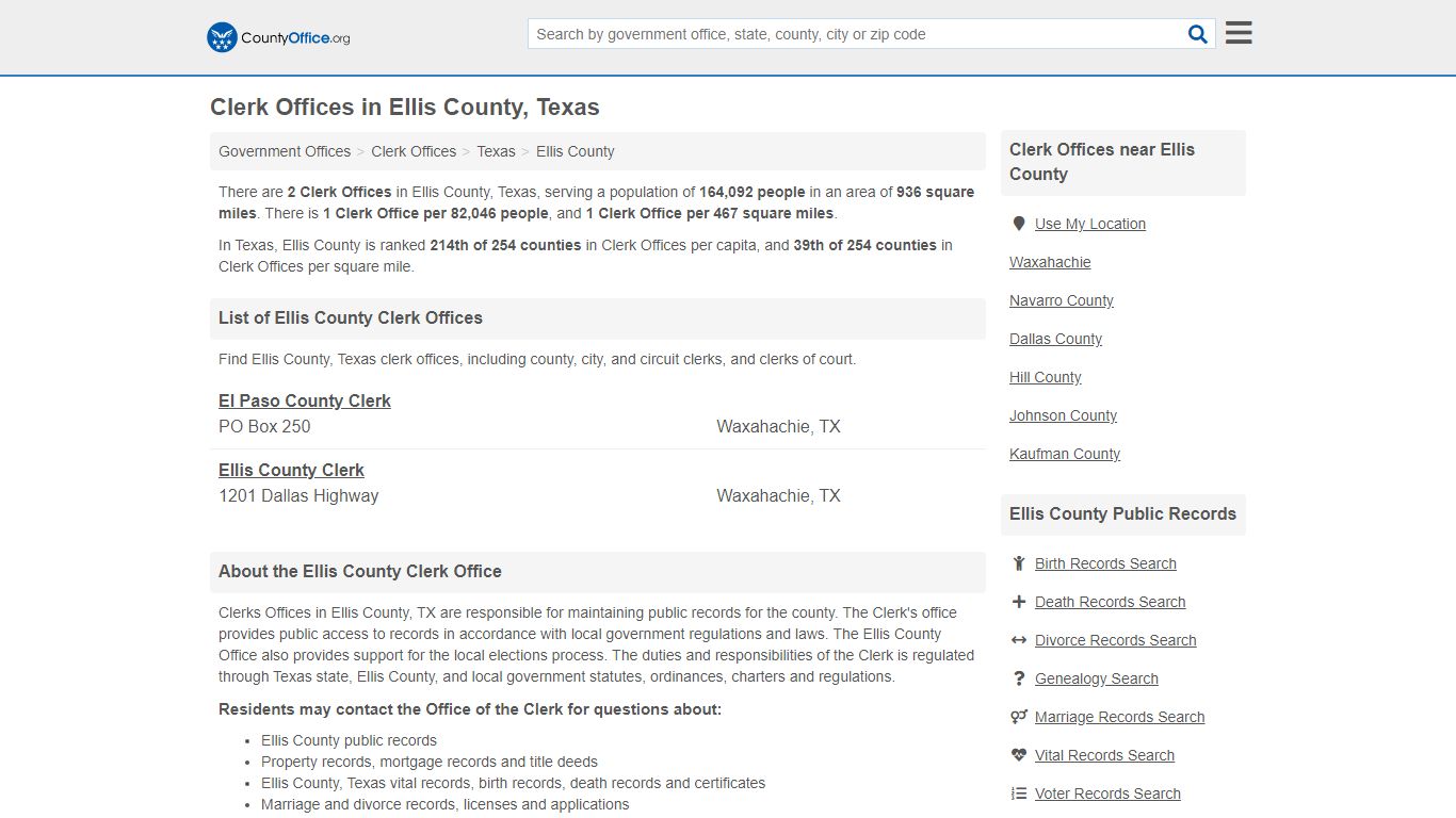 Clerk Offices - Ellis County, TX (County & Court Records)