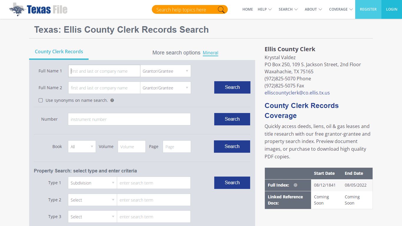 Ellis County Clerk Records Search | TexasFile